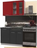 Кухня Интерлиния Мила Пластик 1.2 Б (антрацит гл/красный гл/кастилло темный) картинка