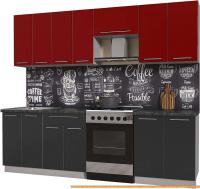 Кухня Интерлиния Мила Пластик 2.5 А (антрацит гл/красный гл/кастилло темный) картинка