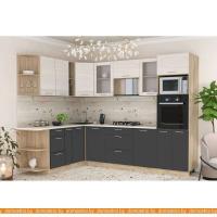 Кухня Интерлиния Мила 1.88x2.8 левая (вудлайн кремовый-антрацит-бискайская сосна) картинка