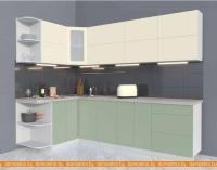 Кухня Интерлиния Мила Матте 1.5x2.6 А левая (слоновая кость/мята/травертин серый) картинка