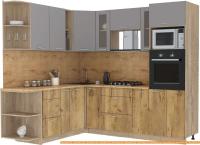 Кухня Интерлиния Мила 1.88x2.4 левая (серебристый-дуб золотой-дуб бунратти) картинка