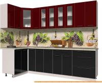Кухня Интерлиния Мила Пластик 1.2x2.7 (черный глянец/бордо глянец/опал светлый) картинка