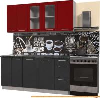 Кухня Интерлиния Мила Пластик 1.8 Б (антрацит гл/красный гл/кастилло темный) картинка