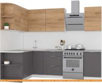 Кухня Интермебель Микс Топ-19 2.1x1.7м левая (дуб крафт зол-графит серый-дуб зол) картинка