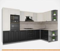 Кухня Интерлиния Мила Деко 1.68x3.2 правая (слоновая кость-пепел-травертин серый) картинка