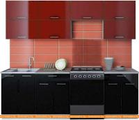 Кухня Интерлиния Мила Gloss 60-24 (бордовый/черный) картинка