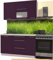 Кухня Интерлиния Мила Пластик 2.2 В (слива глянец/ваниль глянец/травертин) картинка