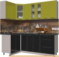 Кухня Интерлиния Мила Пластик 1.2x2.1 (черный гл./оливковый гл./кастилло темный) картинка