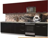 Кухня Интерлиния Мила Пластик 3.2 А (черный глянец/бордо глянец/опал светлый) картинка