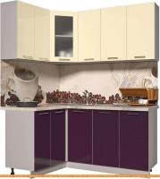Кухня Интерлиния Мила Пластик 1.2x1.8 (слива глянец/ваниль глянец/травертин) картинка
