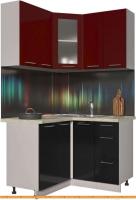 Кухня Интерлиния Мила Пластик 1.2x1.2 (черный глянец/бордо глянец/опал светлый) картинка