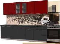 Кухня Интерлиния Мила Пластик 2.7 Б (антрацит гл/красный гл/кастилло темный) картинка