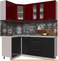 Кухня Интерлиния Мила Пластик 1.2x1.9 (черный глянец/бордо глянец/опал светлый) картинка