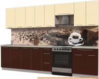 Кухня Интерлиния Мила Пластик 3.2 А (шоколад глянец/ваниль глянец/опал светлый) картинка