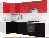 Кухня S-Company Клео глосc 1.2x3.0 левая (черный глянец/красный глянец) картинка