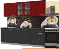 Кухня Интерлиния Мила Пластик 2.3 Б (антрацит гл/красный гл/кастилло темный) картинка