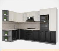 Кухня Интерлиния Мила Деко 1.68x3.2 левая (слоновая кость-пепел-травертин серый) картинка