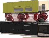 Кухня Интерлиния Мила Пластик 2.5 В (черный глянец/оливк.глянец/кастилло темн.) картинка