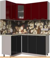 Кухня Интерлиния Мила Пластик 1.2x1.7 (черный глянец/бордо глянец/опал светлый) картинка