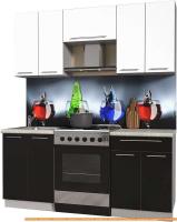 Кухня Интерлиния Мила Пластик 1.8 А (черный глянец/белый глянец/опал светлый) картинка