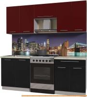 Кухня Интерлиния Мила Пластик 2.1 А (черный глянец/бордо глянец/опал светлый) картинка