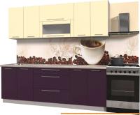 Кухня Интерлиния Мила Пластик 2.3 В (слива глянец/ваниль глянец/травертин) картинка