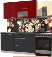 Кухня Интерлиния Мила Пластик 1.5 В (антрацит глянец/красный/кастилло темный) картинка