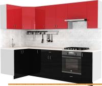 Кухня S-Company Клео глосc 1.2x2.7 левая (черный глянец/красный глянец) картинка