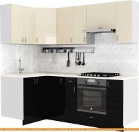 Кухня S-Company Клео глосc 1.2x2.2 левая (черный глянец/ваниль глянец) картинка