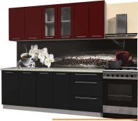 Кухня Интерлиния Мила Пластик 2.1 Б (черный глянец/бордо глянец/опал светлый) картинка