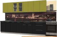 Кухня Интерлиния Мила Пластик 3.1 Б (черный гл/оливковый гл/кастилло темный) картинка