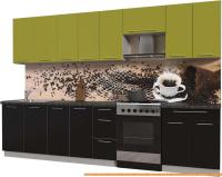 Кухня Интерлиния Мила Пластик 3.2 А (черный гл/оливковый гл/кастилло темный) картинка