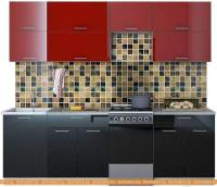 Кухня Интерлиния Мила Gloss 50-24 (бордовый/черный) картинка