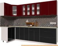 Кухня Интерлиния Мила Пластик 1.2x2.9 (черный глянец/бордо глянец/опал светлый) картинка