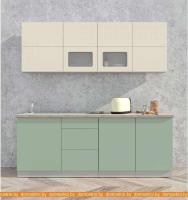 Кухня Интерлиния Мила Матте 2.1 А (слоновая кость/мята/травертин серый) картинка