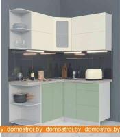 Кухня Интерлиния Мила Матте 1.5x1.4 А левая (слоновая кость/мята/травертин серый) картинка