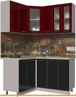Кухня Интерлиния Мила Пластик 1.2x1.5 (черный глянец/бордо глянец/опал светлый) картинка