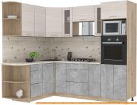 Кухня Интерлиния Мила 1.68x2.4 левая (вудлайн кремовый-бетон-бискайская сосна) картинка