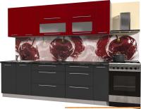 Кухня Интерлиния Мила Пластик 2.5 В (антрацит глянец/красный/кастилло темный) картинка