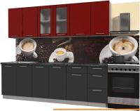 Кухня Интерлиния Мила Пластик 2.5 Б (антрацит гл/красный гл/кастилло темный) картинка