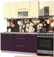Кухня Интерлиния Мила Пластик 1.6 В (слива глянец/ваниль глянец/травертин) картинка