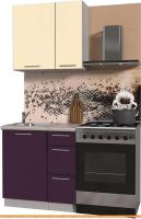 Кухня Интерлиния Мила Пластик 0.8 А (слива глянец/ваниль глянец/травертин) картинка