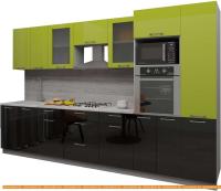 Кухня Интерлиния Мила Gloss 3.4 (яблоня-черный) картинка