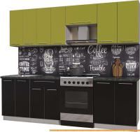 Кухня Интерлиния Мила Пластик 2.5 А (черный гл/оливковый гл/кастилло темный) картинка
