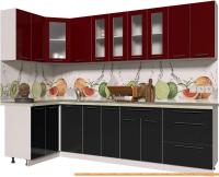 Кухня Интерлиния Мила Пластик 1.2x2.8 (черный глянец/бордо глянец/опал светлый) картинка