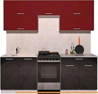 Кухня Интерлиния Мила Gloss 50-21 (бордовый/черный глянец) картинка