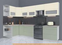 Кухня Интерлиния Мила Матте 1.5x3.2 Б левая (слоновая кость/мята/травертин сер.) картинка