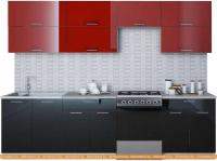 Кухня Интерлиния Мила Gloss 60-28 (бордовый/черный) картинка