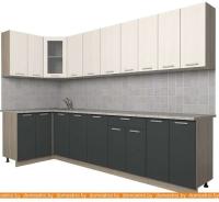 Кухня Интерлиния Мила 12x30 (вудлайн кремовый-антрацит-бискайская сосна) картинка