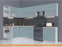 Кухня Интерлиния Мила Матте 1.5x3.0 Б правая (океан-океан-травертин серый) картинка